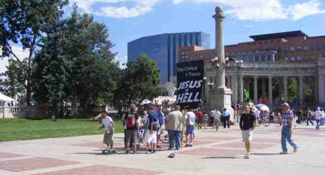 park1 Witnessing with the sign near the state capitol.